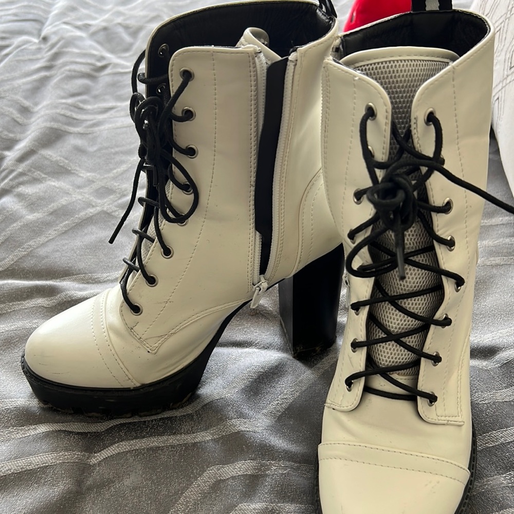 Black and White Heeled Booties